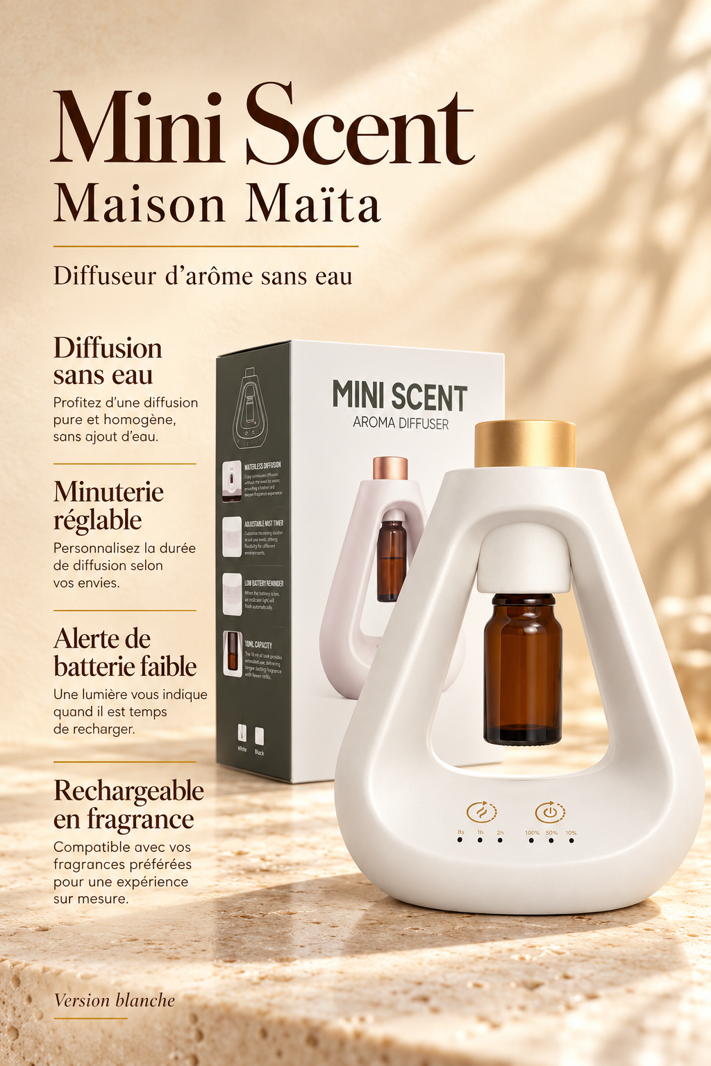 Mini Scent noir — diffuseur sans eau, caractéristiques