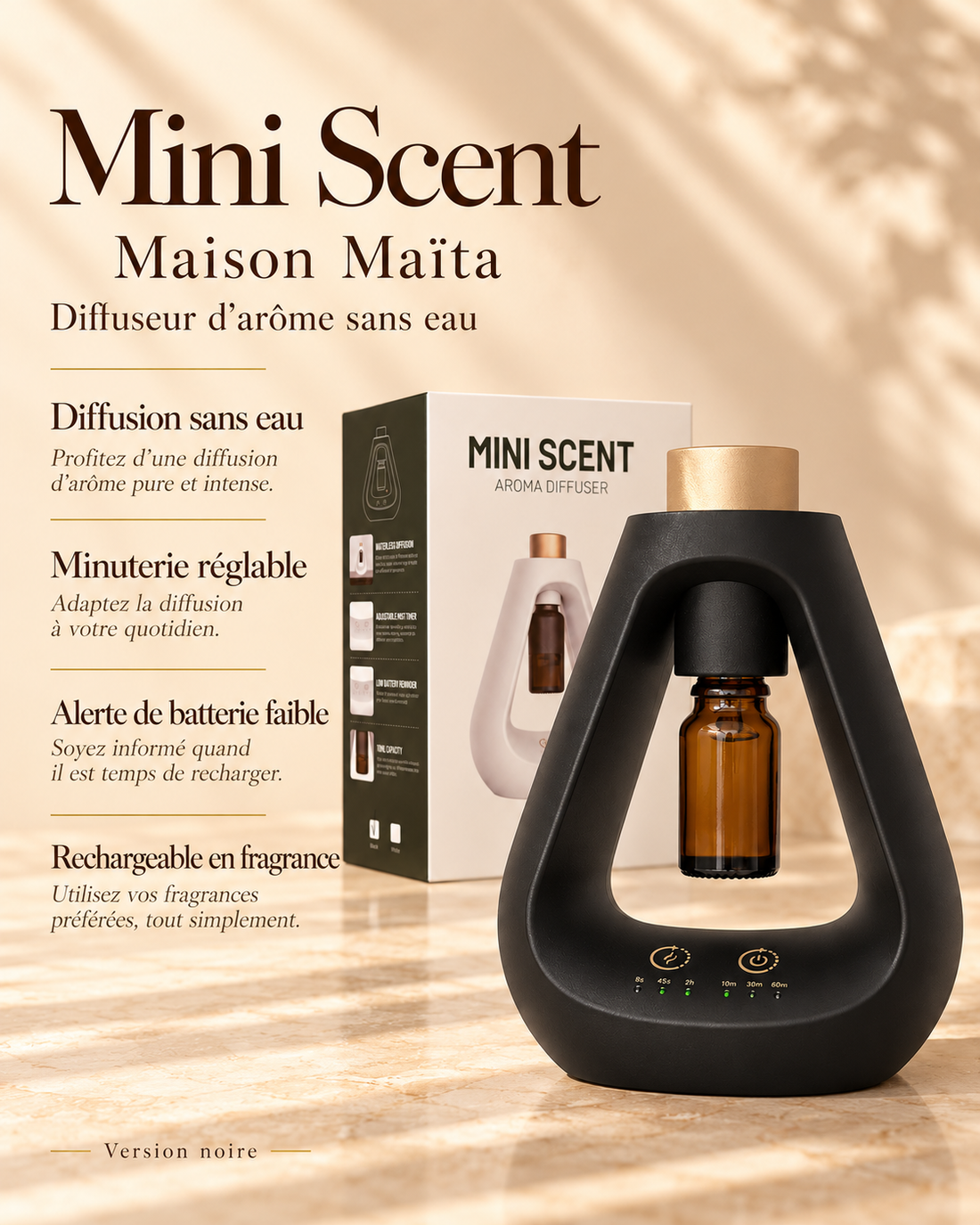 Mini Scent noir — diffuseur sans eau, caractéristiques
