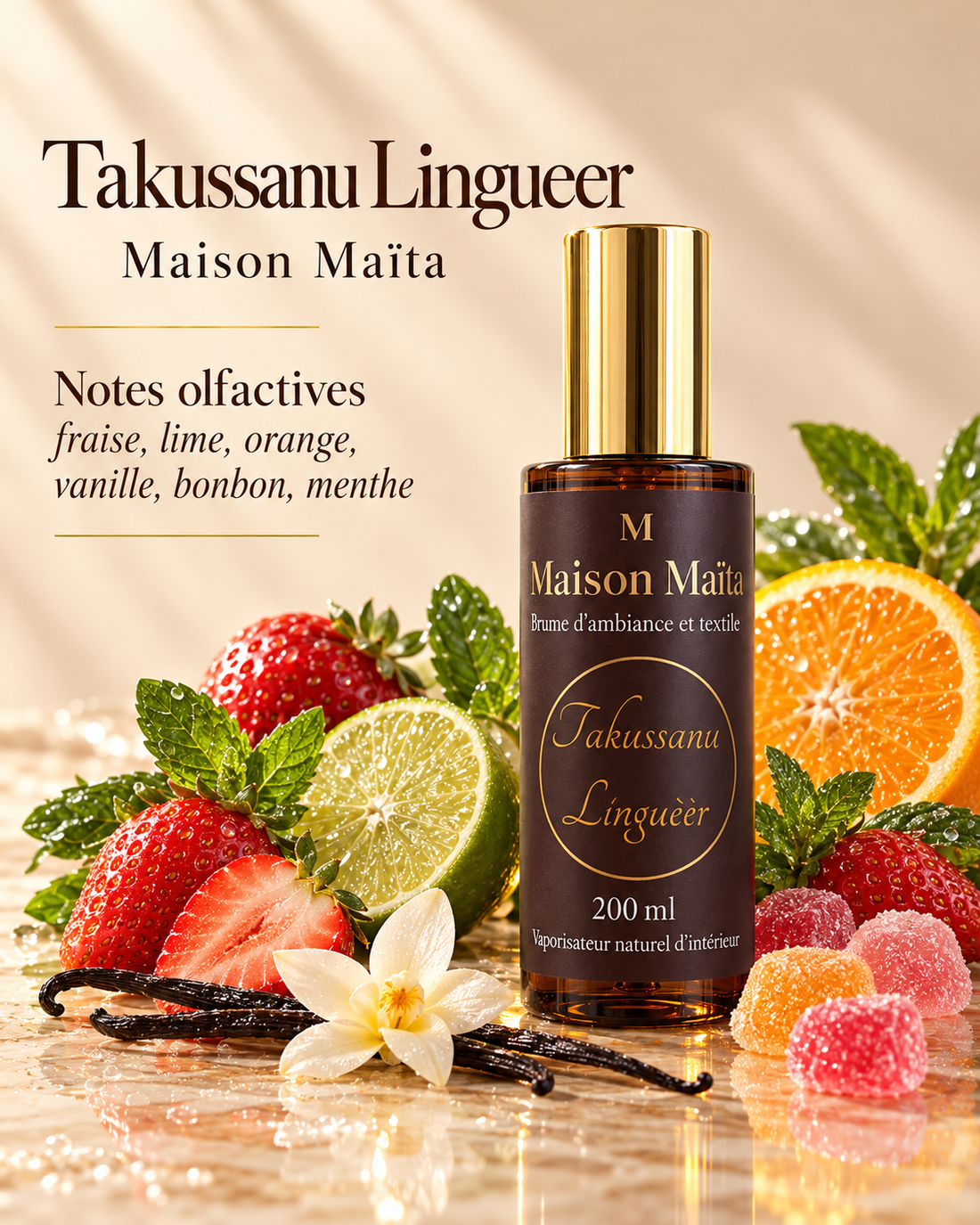 Takussanu Lingueer – Brume d'ambiance | Room & Linen Spray 200 ml — notes olfactives
