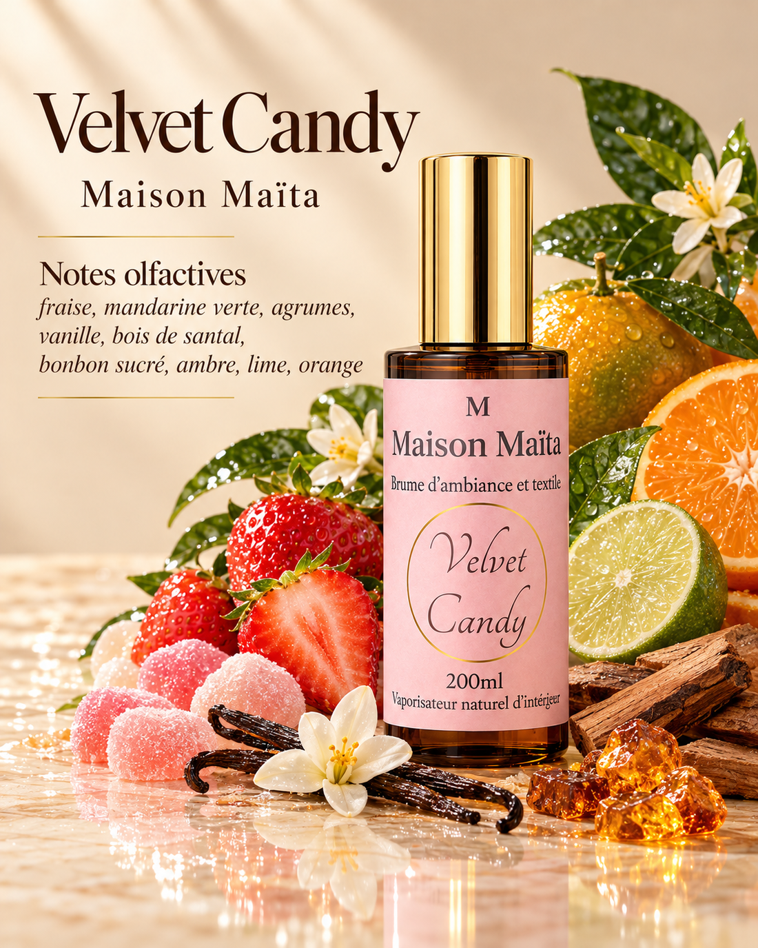 Velvet Candy – Brume d'ambiance | Room & Linen Spray 200 ml — notes olfactives