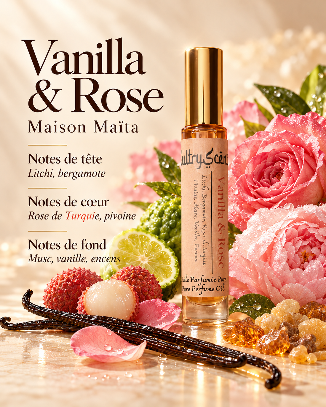 Vanilla & Rose- Pure Perfume Oil - Huile parfumée Pure - Vegan — notes olfactives