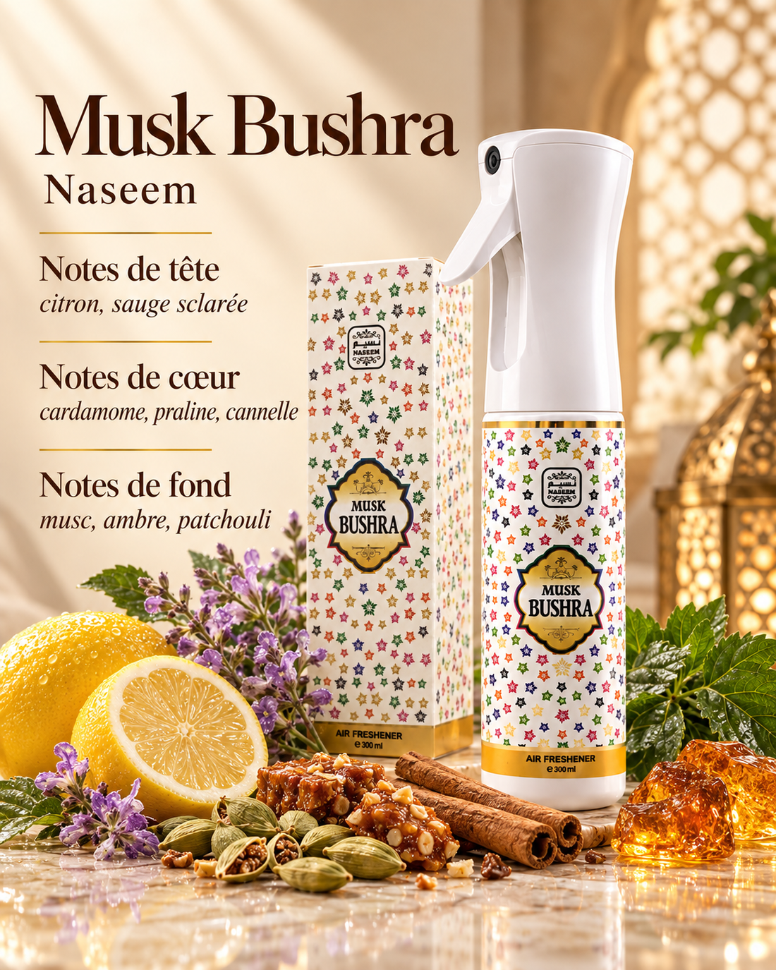 Musk Bushra - Air Freshener -Spray 300ml - Naseem — notes olfactives