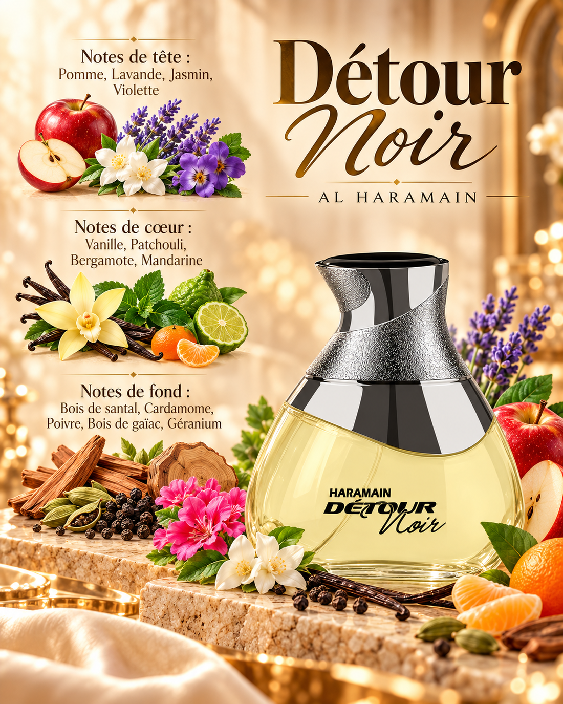 Detour Noir - Al Haramain - EDP 100ml | Parfum Dubai homme — notes olfactives