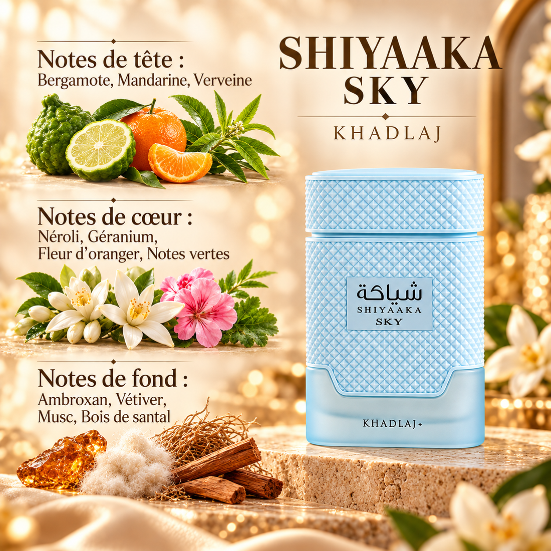 Shiyaaka Sky – Eau de Parfum | Khadlaj — notes de tête, de cœur et de fond