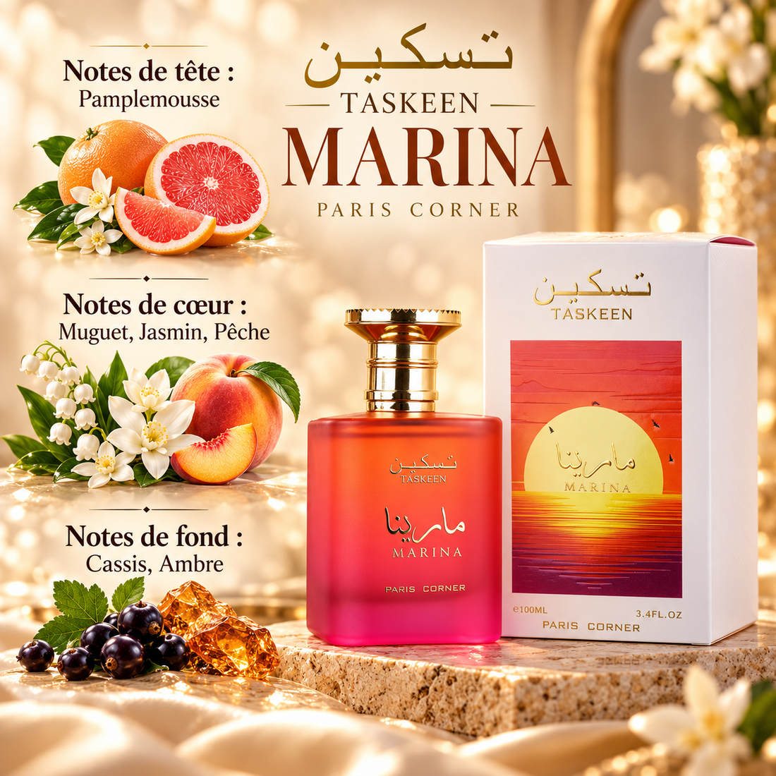 Taskeen Marina par Paris Corner – Parfum Unisexe — notes de tête, de cœur et de fond