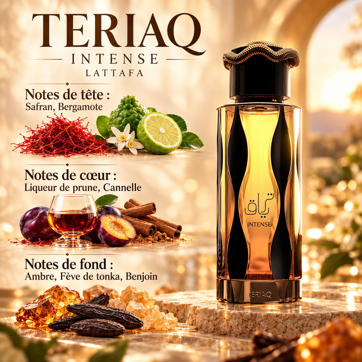 Teriaq Intense par Lattafa – Parfum Unisexe – 100 ml — notes de tête, de cœur et de fond