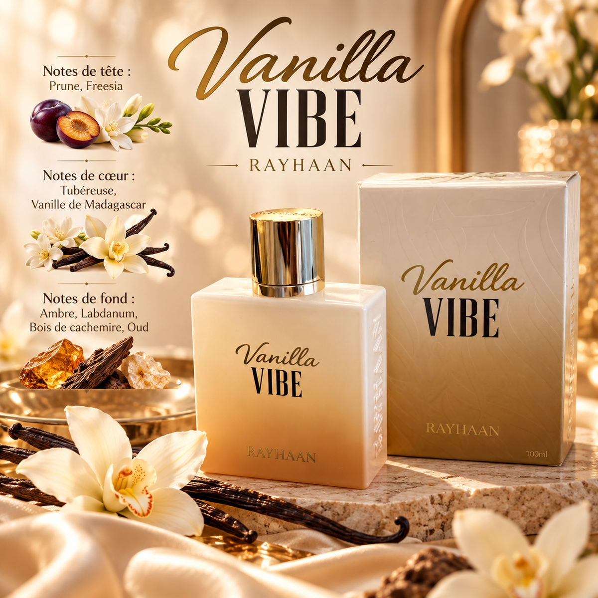 Vanilla Vibe de Rayhaan 100 ml avec notes olfactives